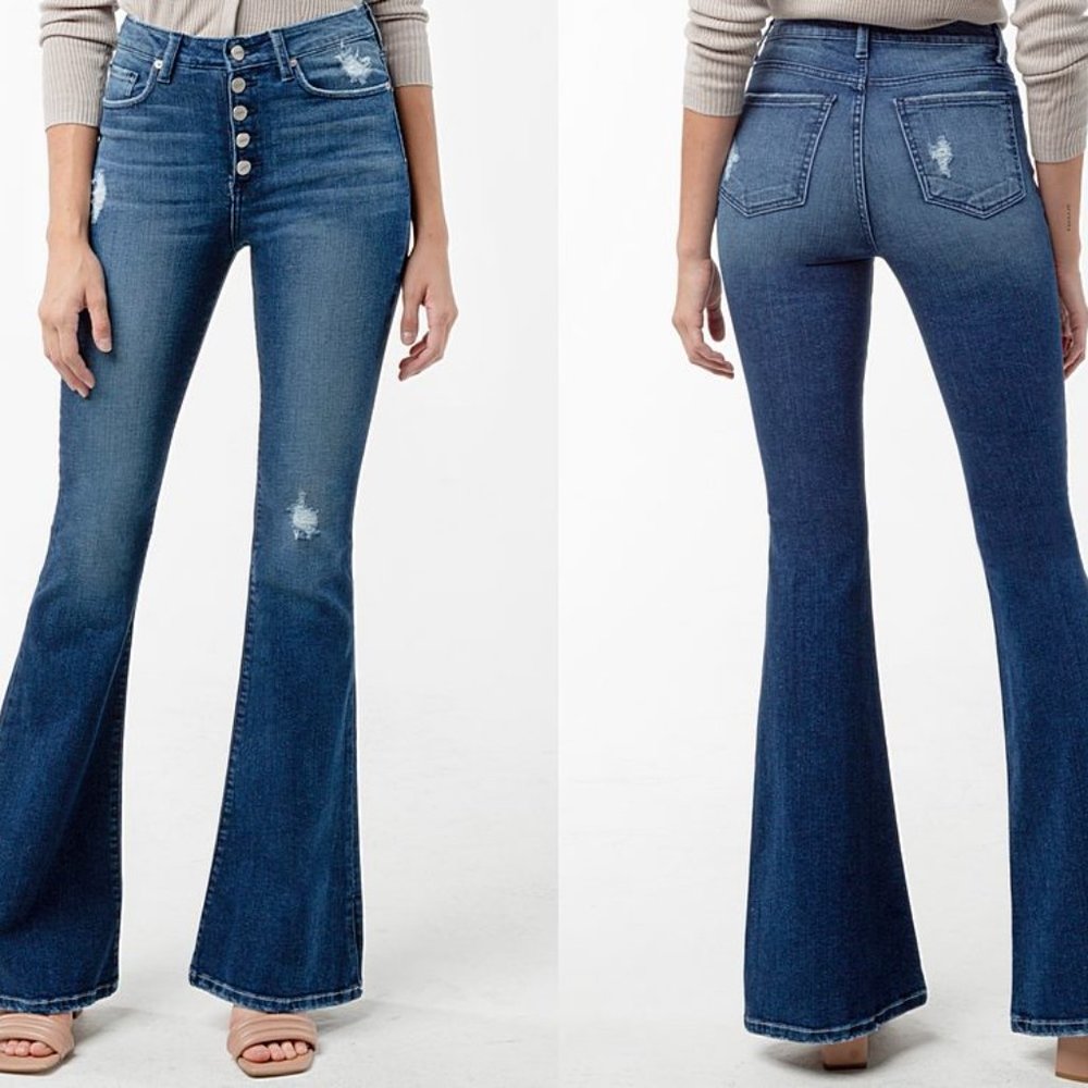 High Rise Button Fly Flares